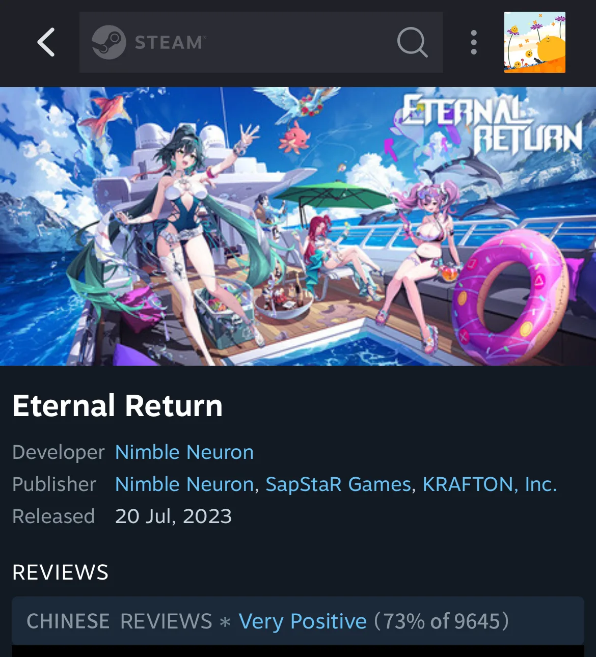 Eternal Return storefront page on Steam